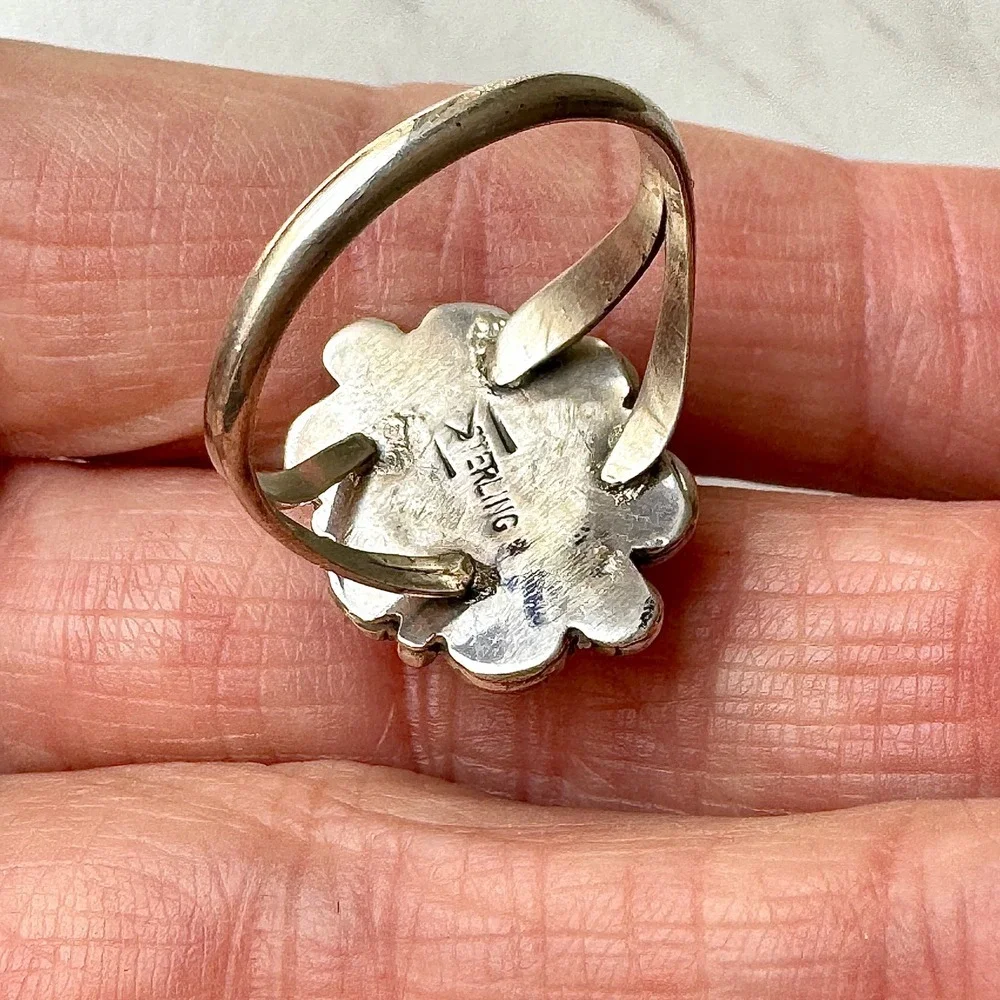 Navajo Flower Ring Purple Spiny Oyster Sz 9 Sterling Silver Native Signed Morgan
